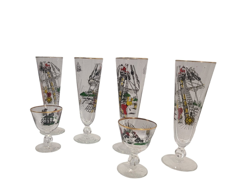 Vintage MCM Set of Six Treasure Island Glasses Libbey 1950s Pilsner Cocktail