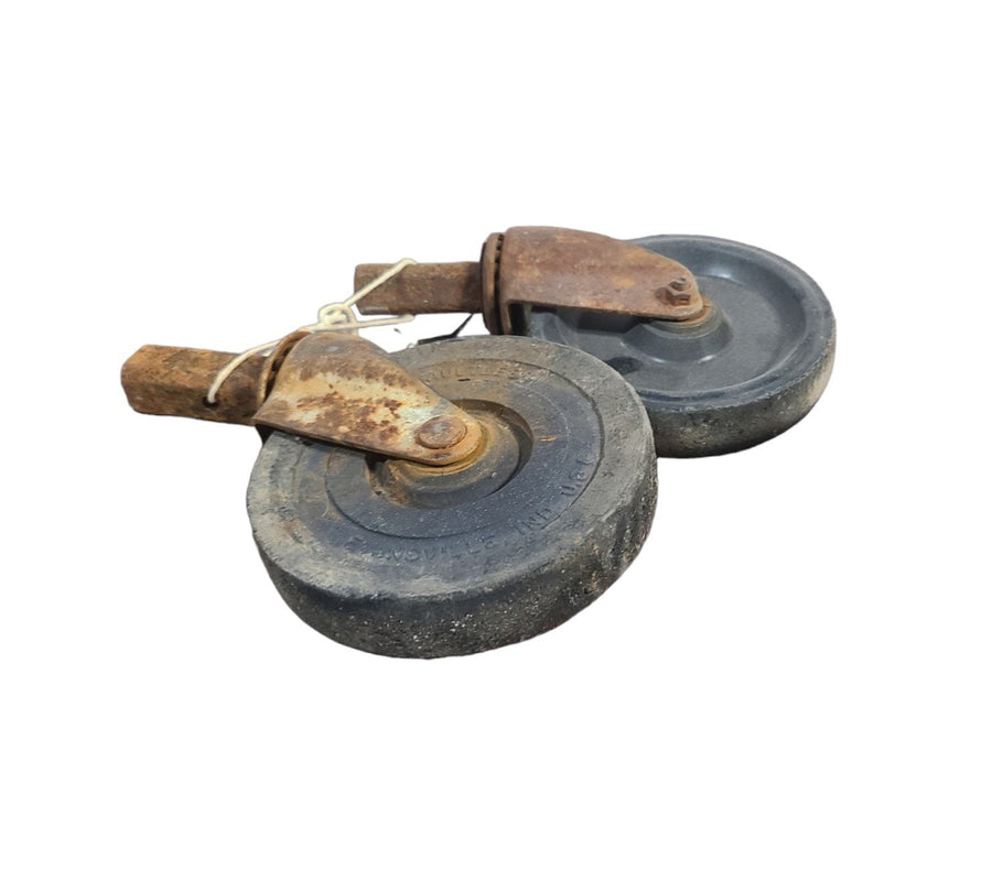 Vintage Set of Two Industrial Wheel Casters Noelting Faultless Rustic Set 1