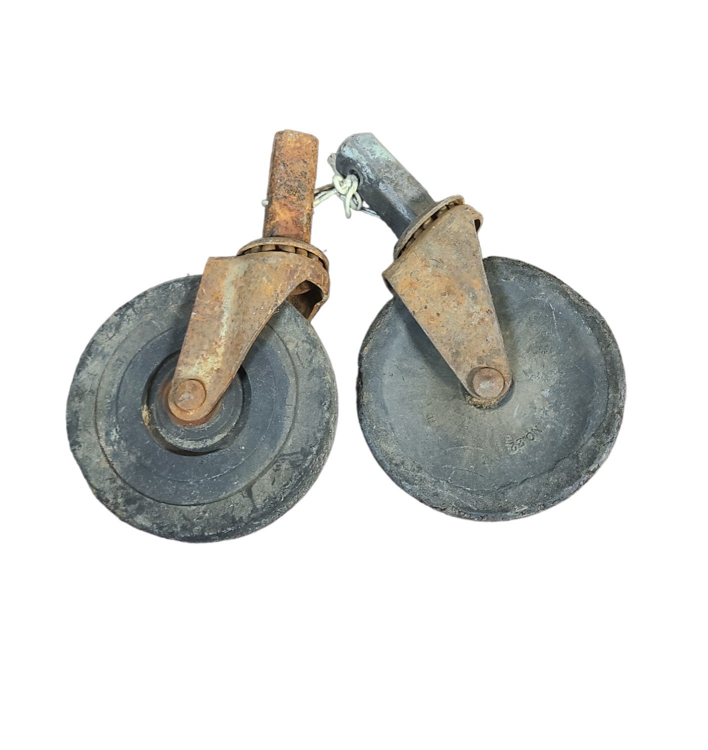 Vintage Set of Two Industrial Wheel Casters Noelting Faultless Rustic Set 5