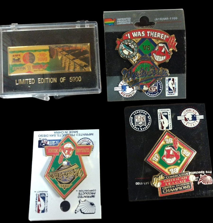 Vintage Cleveland Indians 1990s World Series Sports Exclusive Pins and Cup Merch
