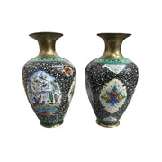 Vintage Antique Floral Coated Brass Bud Vase (Set of 2)