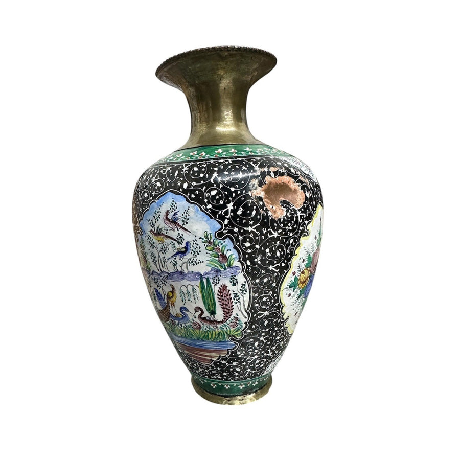 Vintage Antique Floral Coated Brass Bud Vase (Set of 2)