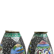 Vintage Antique Floral Coated Brass Bud Vase (Set of 2)