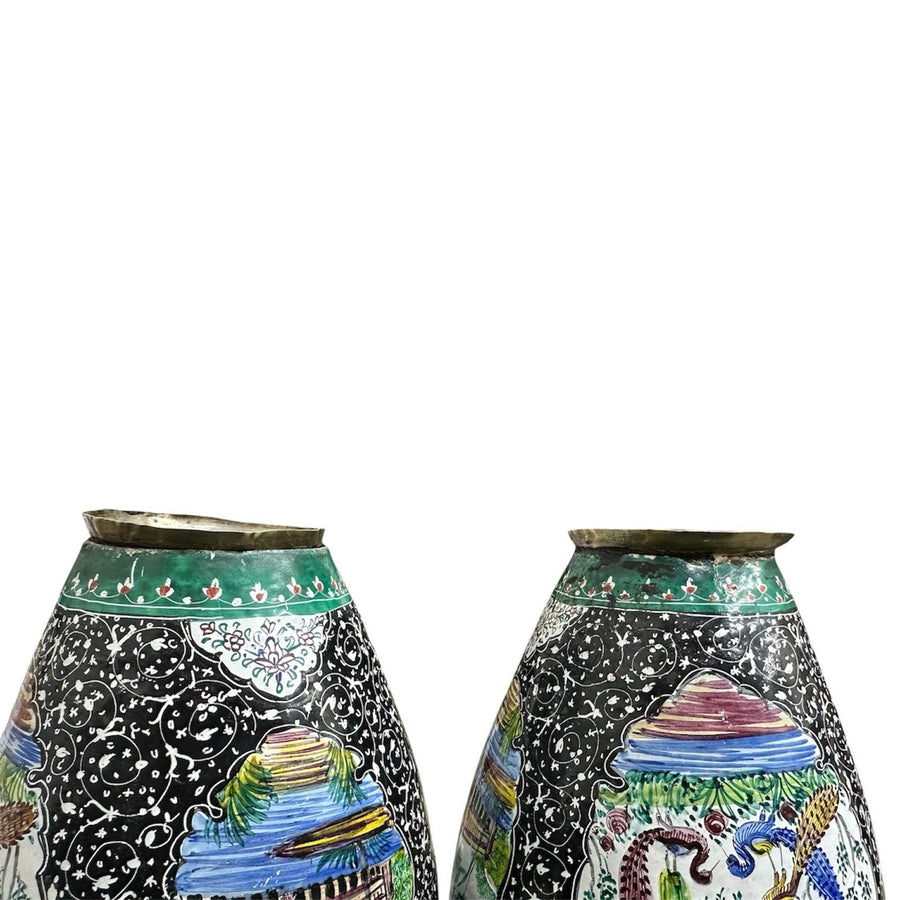 Vintage Antique Floral Coated Brass Bud Vase (Set of 2)