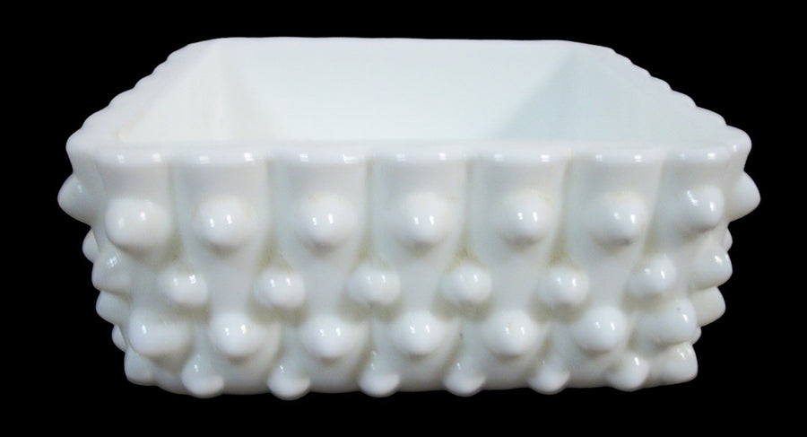 Vintage Antique Fenton Hobnail Milk Glass Square Trinket Candy Bowl Without Lid