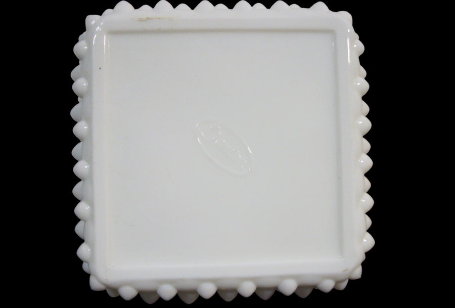Vintage Antique Fenton Hobnail Milk Glass Square Trinket Candy Bowl Without Lid