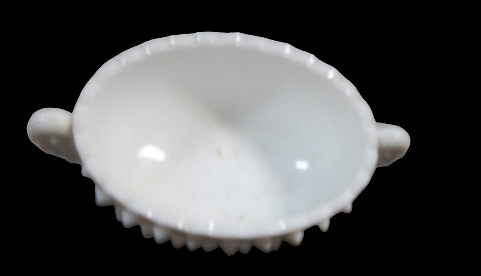 Vintage Antique Fenton Hobnail Milk Glass Oval Bowl w/ Closed in Handles