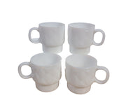 Vintage MCM Hazel Atlas Set of Four Stackable Coffee Mugs Milk Glass Diamonds