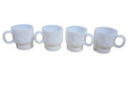 Vintage MCM Hazel Atlas Set of Four Stackable Coffee Mugs Milk Glass Diamonds