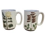 Vintage MCM Set of Four Handpainted Coffee Mugs Botanical Fruit Lemon Pear Fern