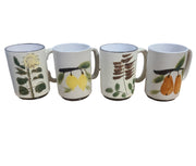 Vintage MCM Set of Four Handpainted Coffee Mugs Botanical Fruit Lemon Pear Fern