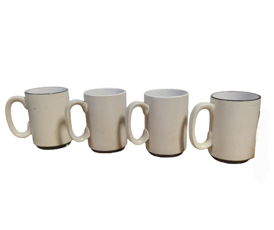 Vintage MCM Set of Four Handpainted Coffee Mugs Botanical Fruit Lemon Pear Fern