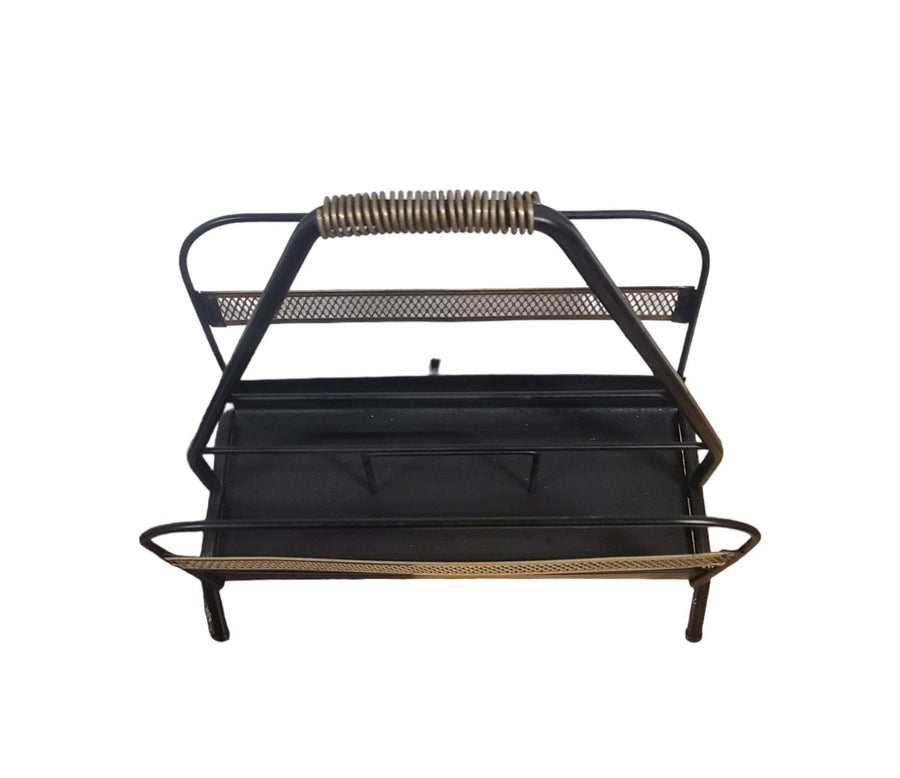 Vintage MCM Metal Magazine Rack Black Brand Unknown Possibly Mathieu Matégot
