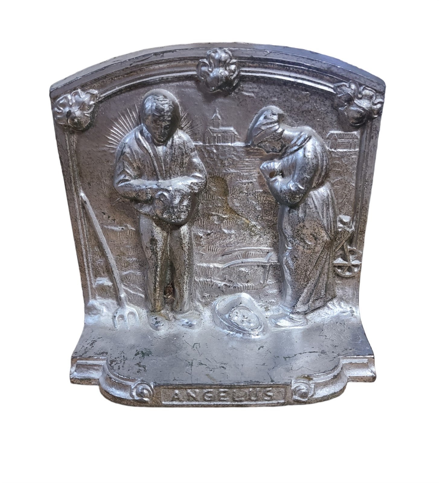 Vintage Cast Iron Bookends Set of Two Angelus Prayer Jean-Francois Millet 1960s