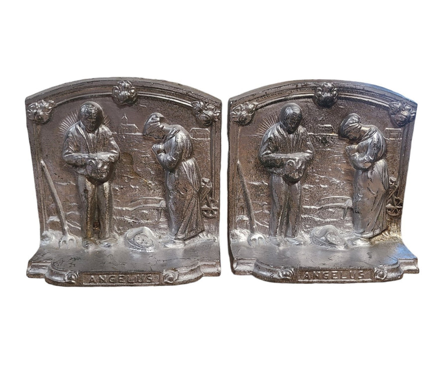 Vintage Cast Iron Bookends Set of Two Angelus Prayer Jean-Francois Millet 1960s