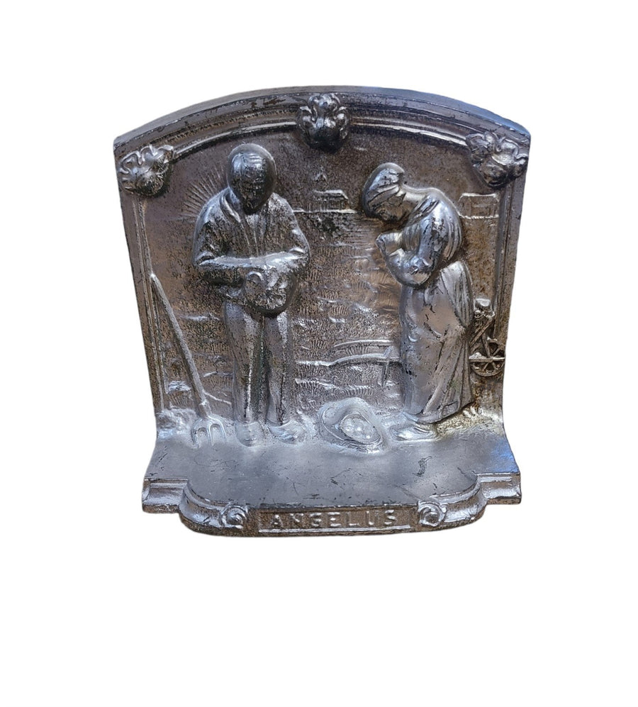 Vintage Cast Iron Bookends Set of Two Angelus Prayer Jean-Francois Millet 1960s