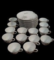 Vintage Antique Yamaka China Japan Platinum Wheat Snack Plates Tea Cups