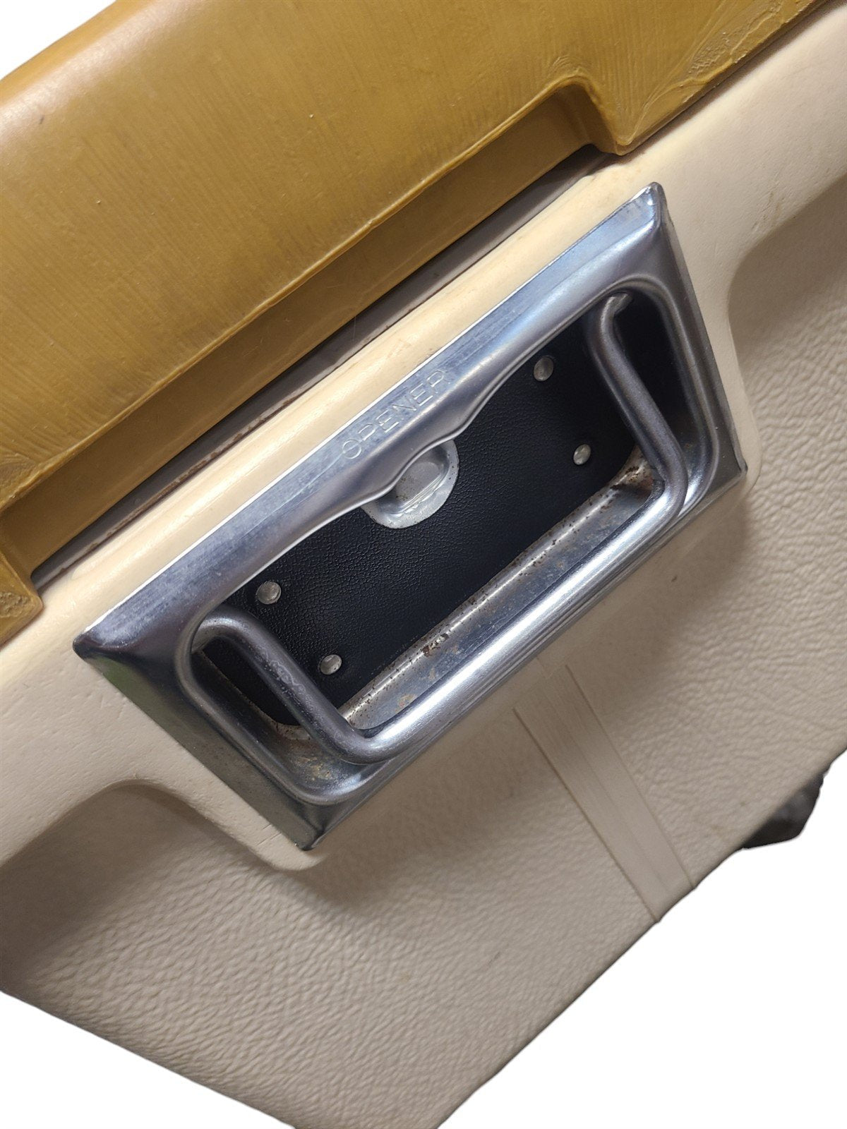 Vintage Coleman Cooler Cream Colored with Yellow Lid Metal Handles