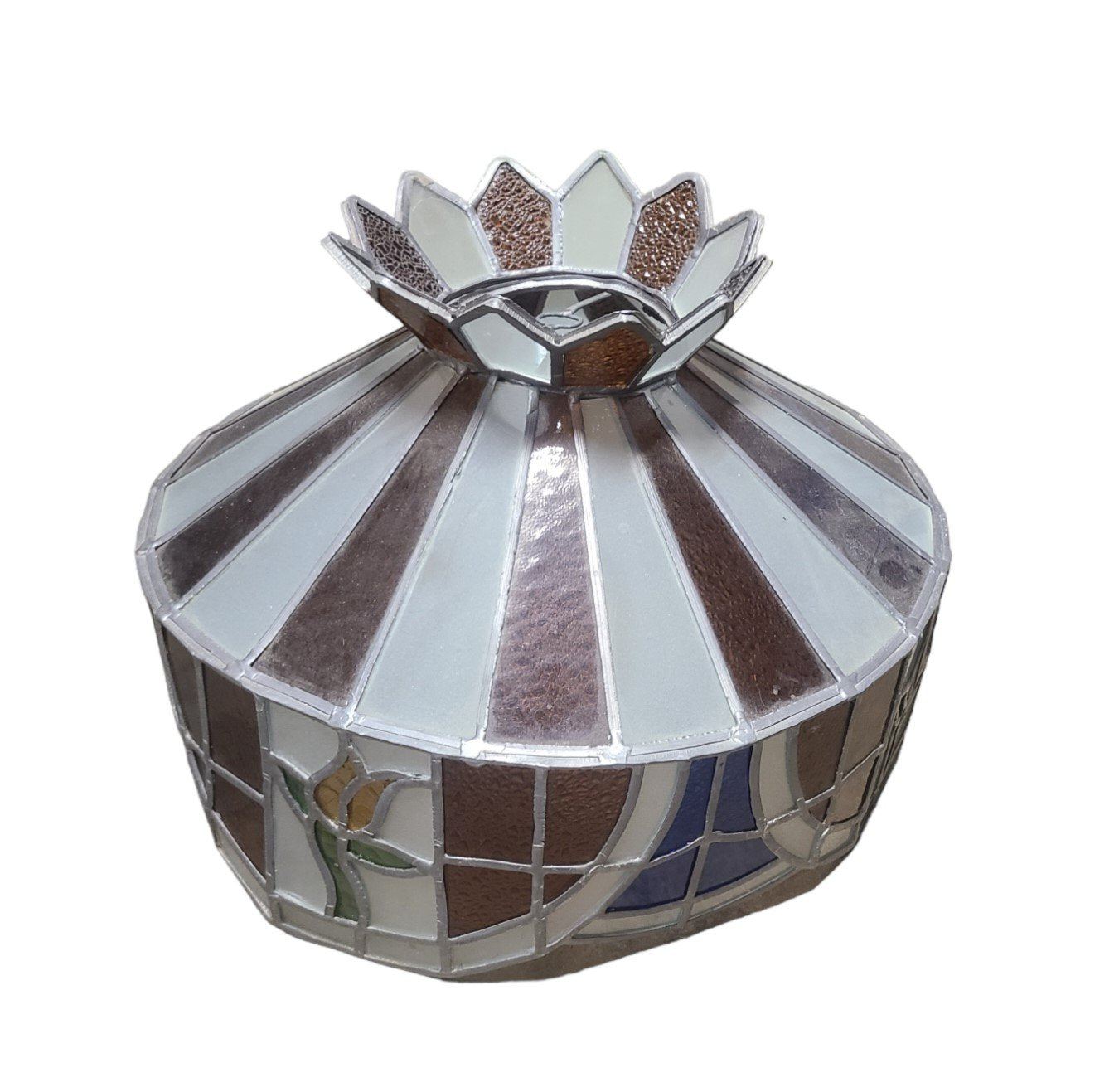 Vintage MCM Stained Glass Hanging Pendant Light Cover Retro Diner Bar