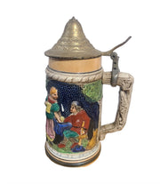 Vintage German Style Beer Stein Pewter Lid Tankard Ceramic Letter B Collector
