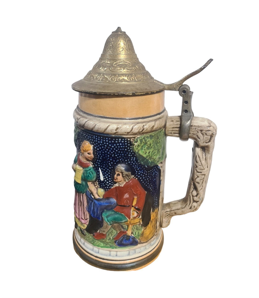 Vintage German Style Beer Stein Pewter Lid Tankard Ceramic Letter B Collector