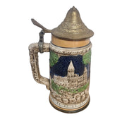 Vintage German Style Beer Stein Pewter Lid Tankard Ceramic Letter B Collector