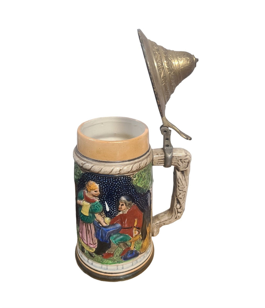 Vintage German Style Beer Stein Pewter Lid Tankard Ceramic Letter B Collector