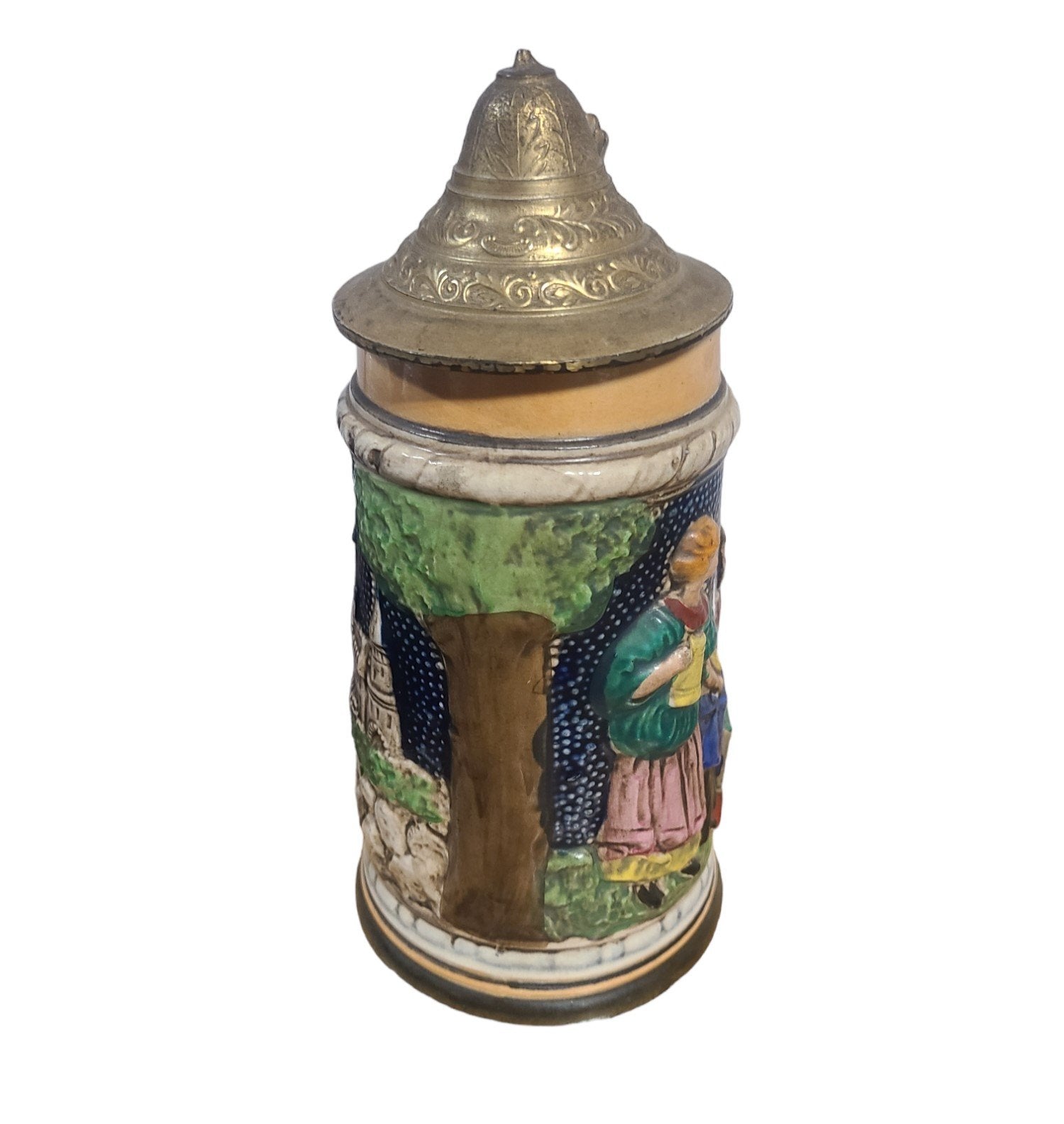 Vintage German Style Beer Stein Pewter Lid Tankard Ceramic Letter B Collector