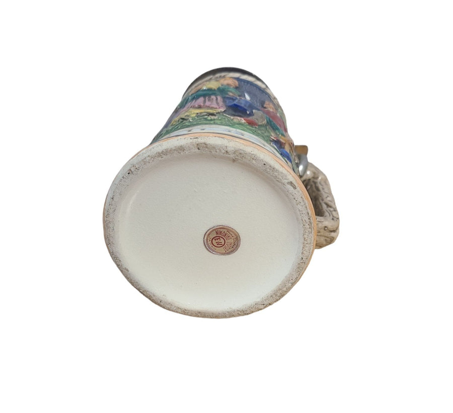 Vintage German Style Beer Stein Pewter Lid Tankard Ceramic Letter B Collector