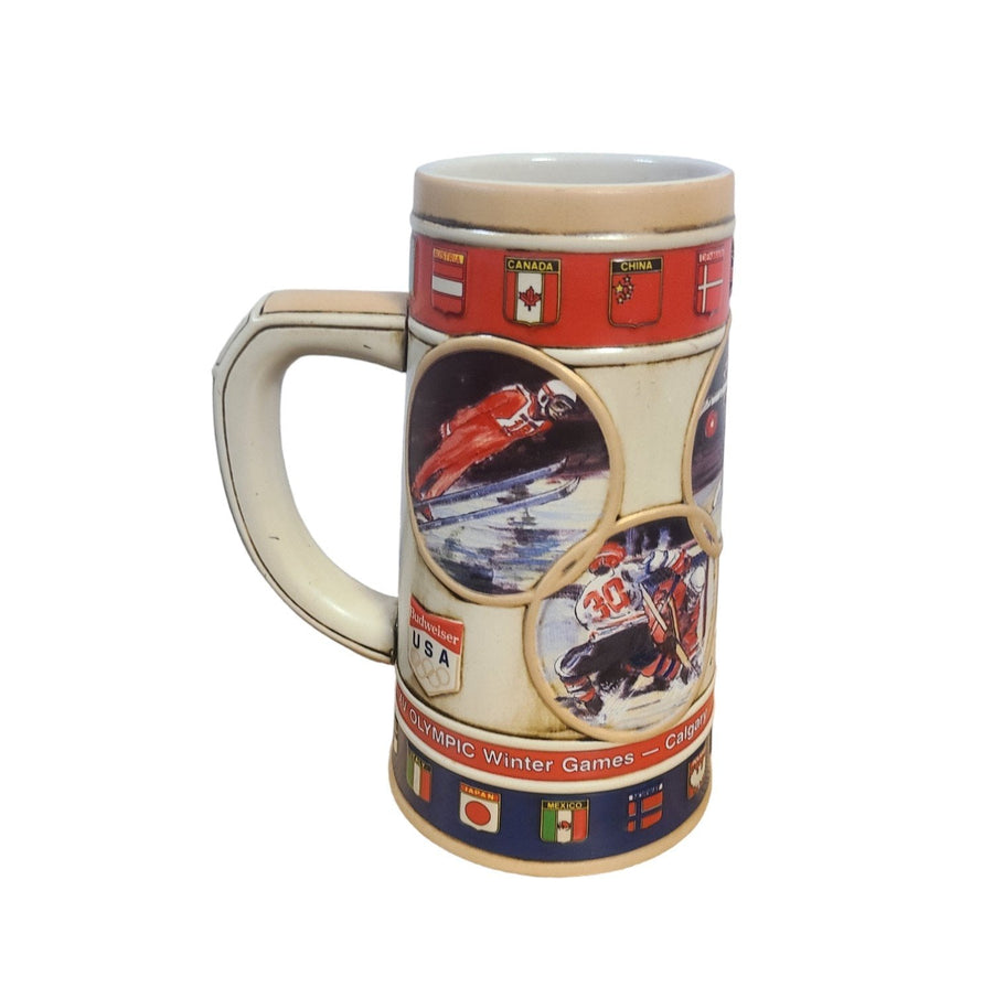Vintage Ceramic Beer Stein Calgary 1988 Olympics Winter Games Anheuser-Busch