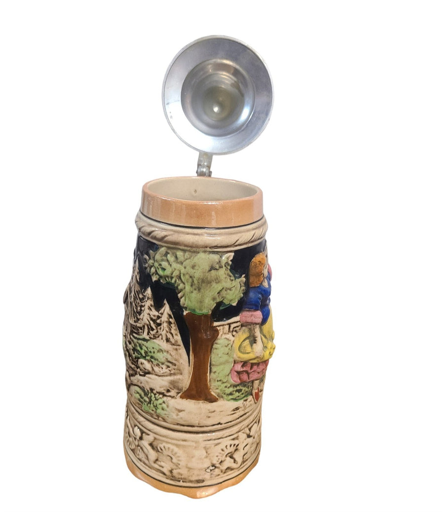 Vintage Hand Painted German Style Musical Beer Stein with Pewter Lid Wind Up