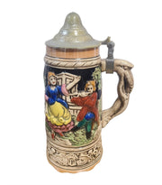 Vintage Hand Painted German Style Musical Beer Stein with Pewter Lid Wind Up
