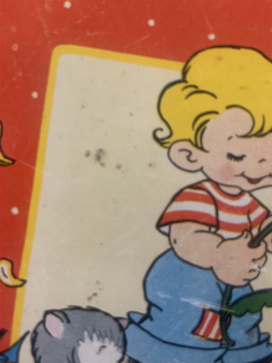 Antique 1940s Ohio Red Toy Tin Tray Boy Girl Kittens Daisy Elaine Ends Hileman