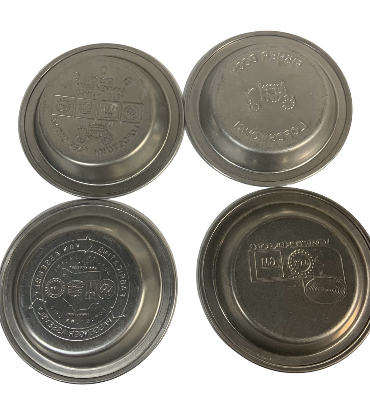 General Motors Tin Ashtrays Fisher Body Plant Lordstown Ohio 1990s Set of 4