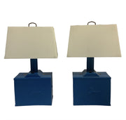 Vintage Porta Lamps Blue Cordless 1960's Plastic Battery Operated Set of 2