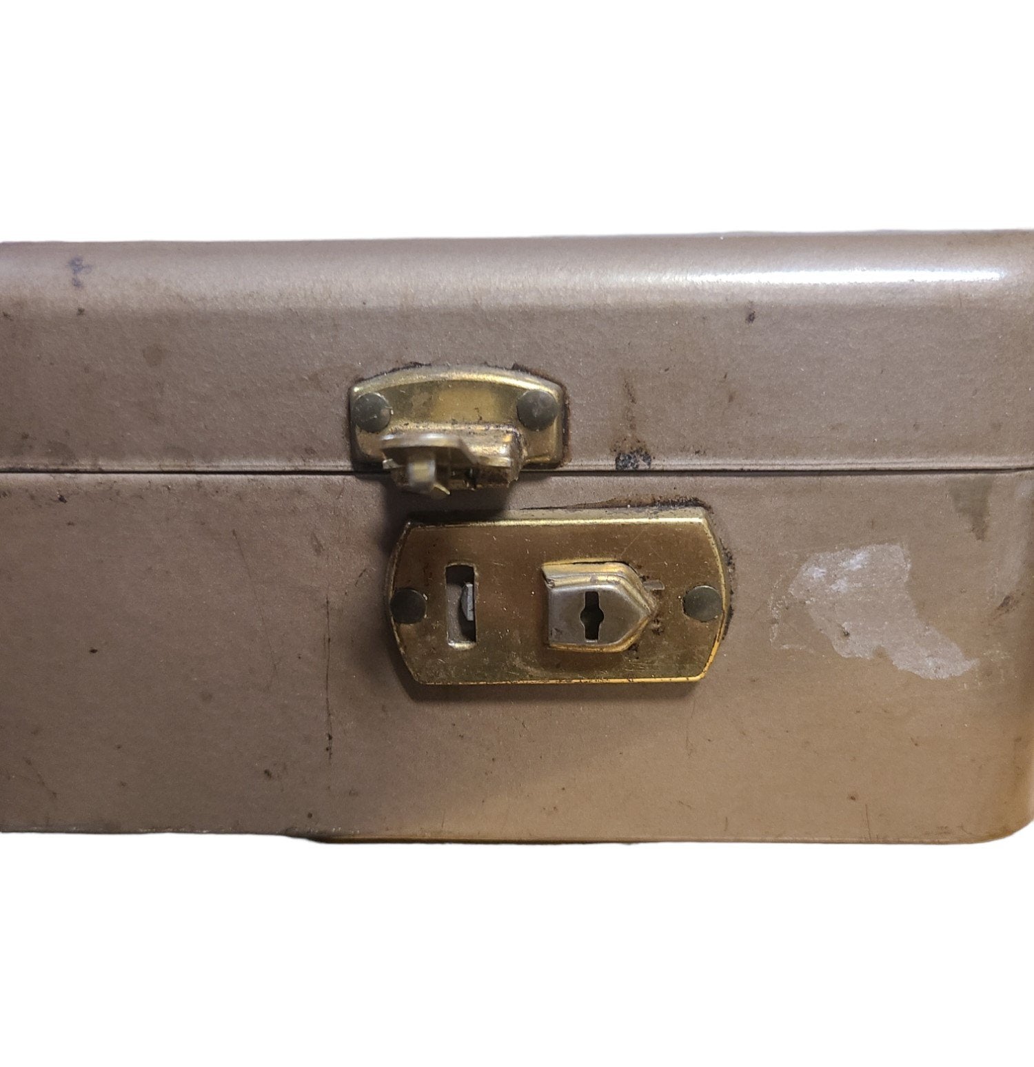 Vintage Metal Bank Box with Clasp and Lock Organization Safe Keeping Storage