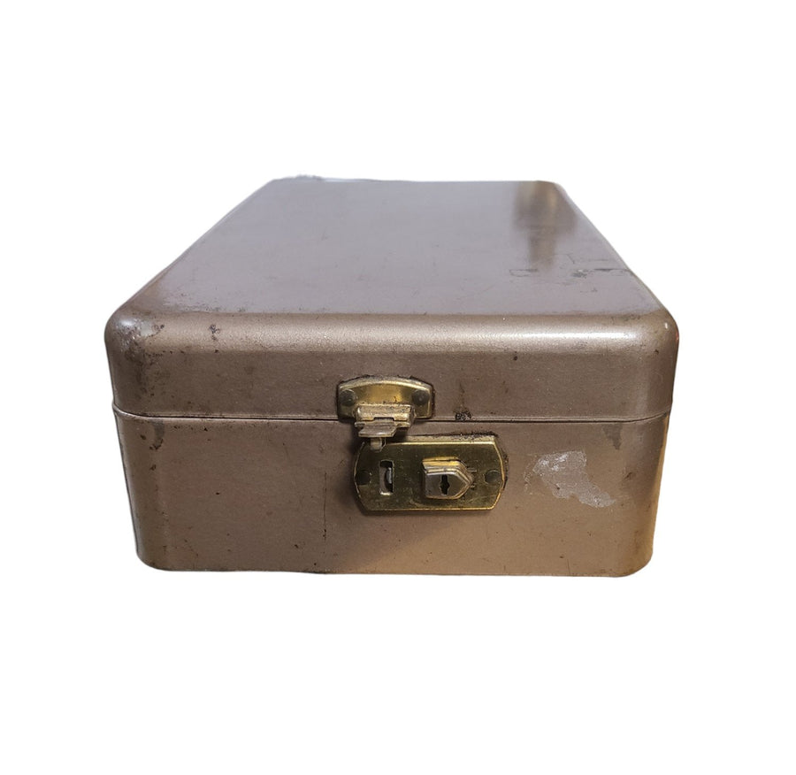 Vintage Metal Bank Box with Clasp and Lock Organization Safe Keeping Storage
