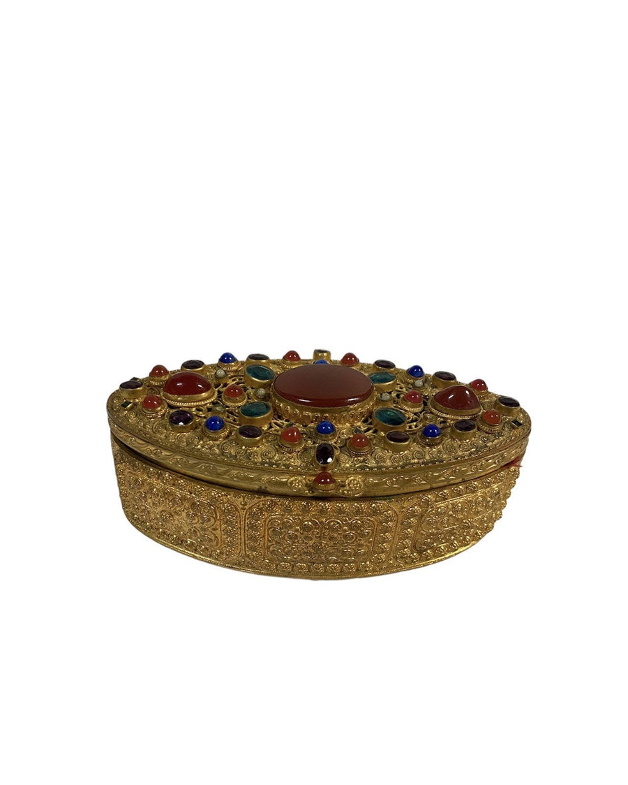 Antique Austrian Bronze Gem Stone Jewelry Box, c 1900 Rare Find