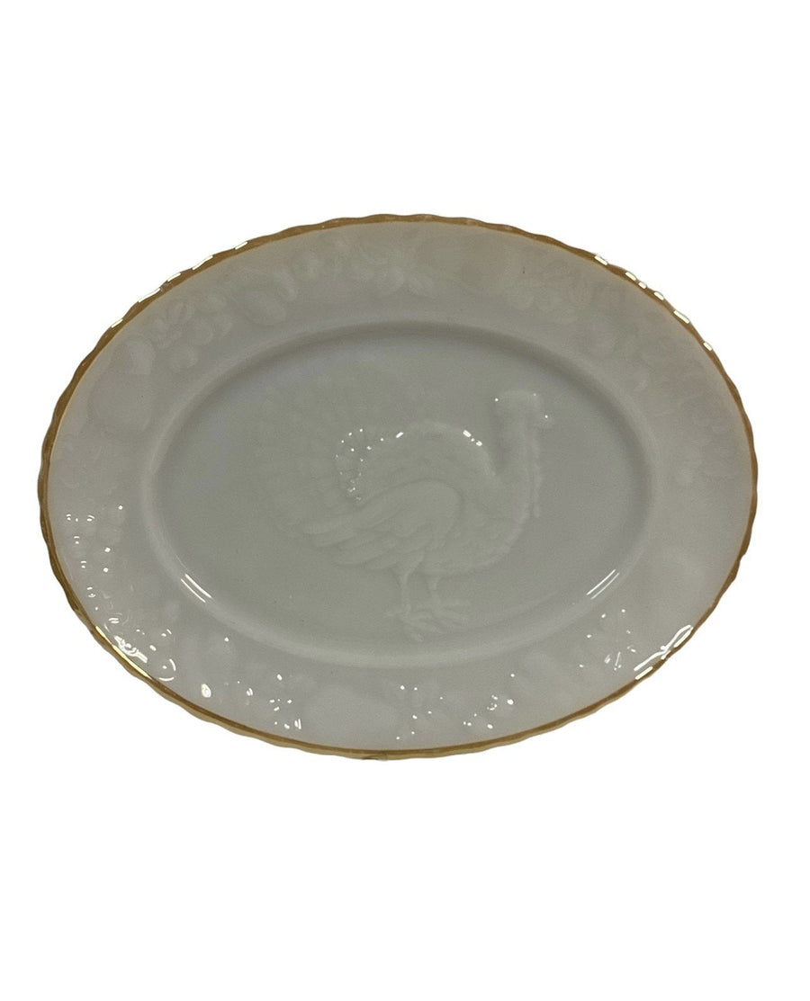 Milk Glass Vintage Anchor Hocking Turkey Platter with Gold Trim 1950s