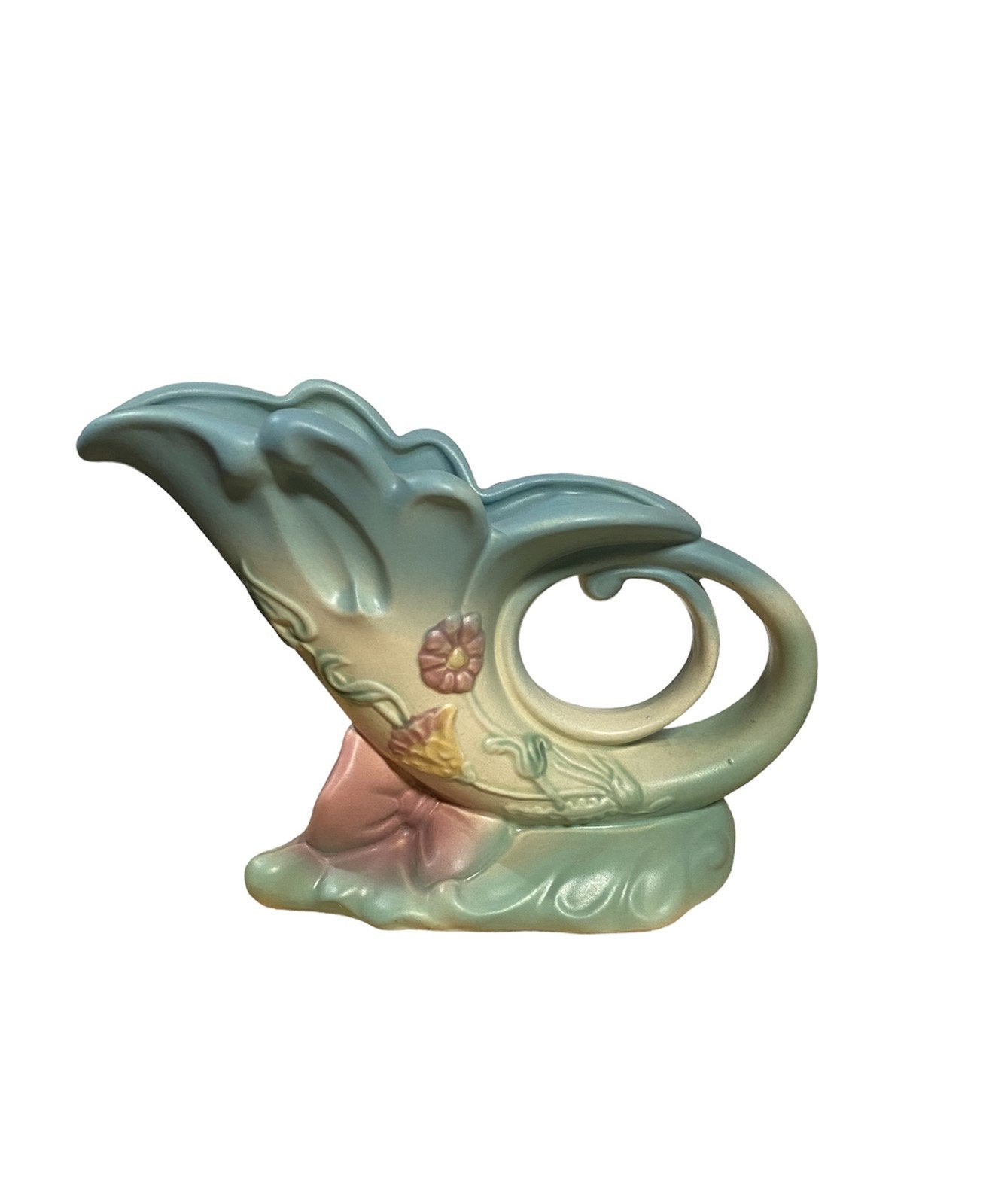 Vintage Hull Pottery Cornucopia Vase Pastel Blue Green Pink 1940s