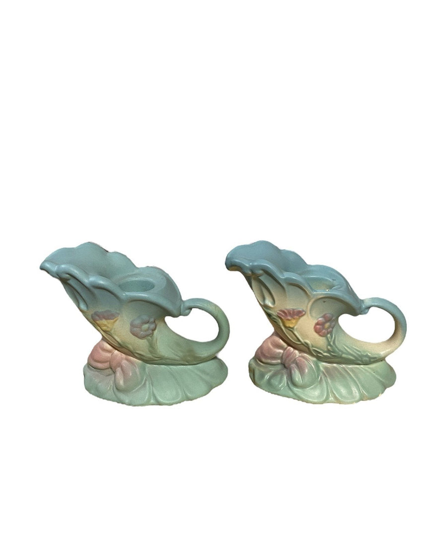 Vintage Hull Pottery Cornucopia Vase Pastel Blue Green Pink 1940s