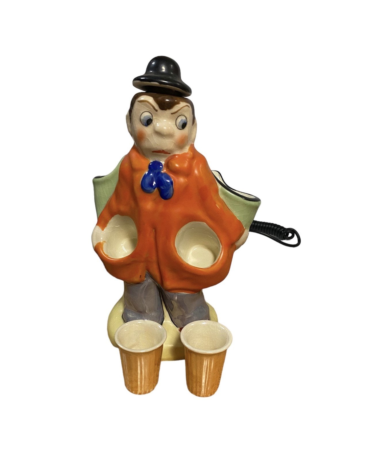 Vintage Decanter Japanese Man with 2 Shot Glasses Lusterware RARE Find