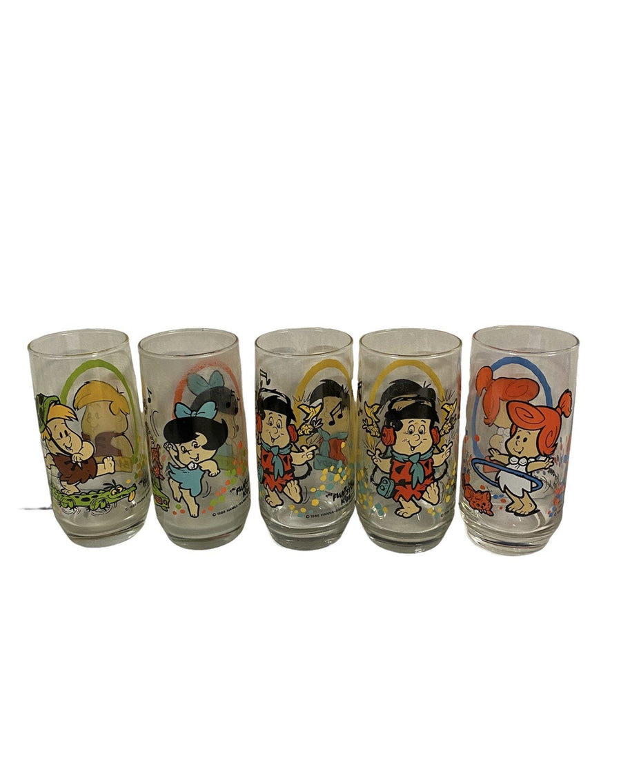 Flinstones Vintage set of 5 Glass Cups Pizza Hut 1986 Edition