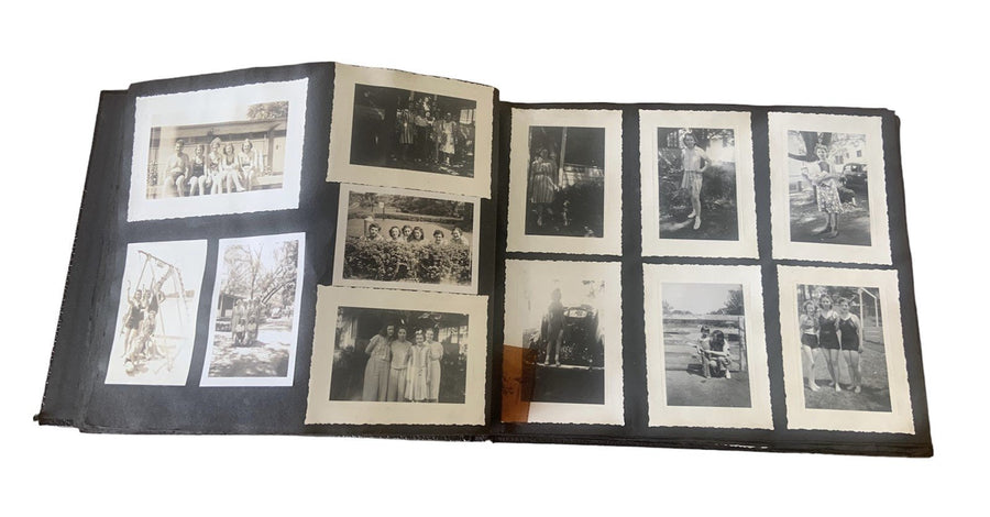 WW2 Vintage Sweetheart Black Gold Floral Embossed Photobook 46 Pages 154 Photos