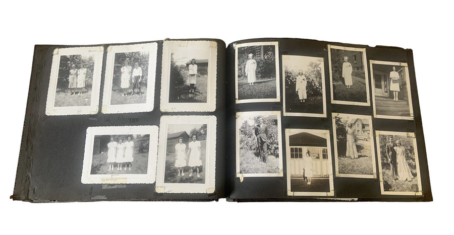 WW2 Vintage Sweetheart Black Gold Floral Embossed Photobook 46 Pages 154 Photos