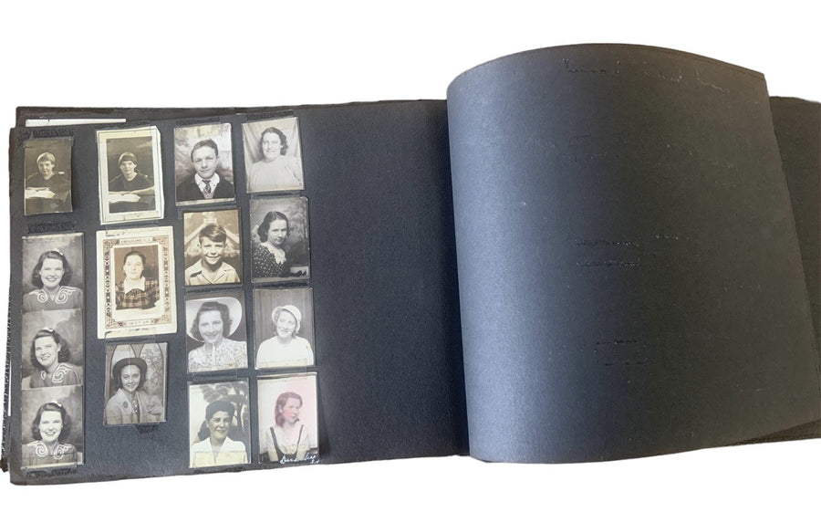 WW2 Vintage Sweetheart Black Gold Floral Embossed Photobook 46 Pages 154 Photos