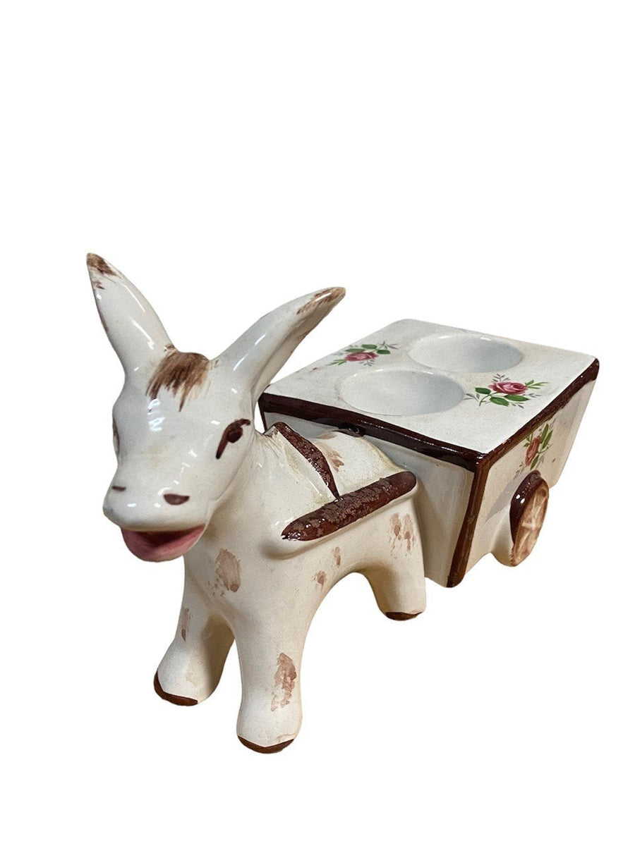 Vintage Porcelain Donkey Carriage Salt and Pepper Holder