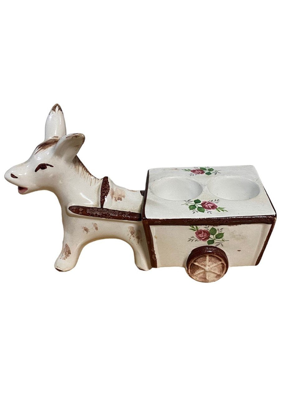 Vintage Porcelain Donkey Carriage Salt and Pepper Holder