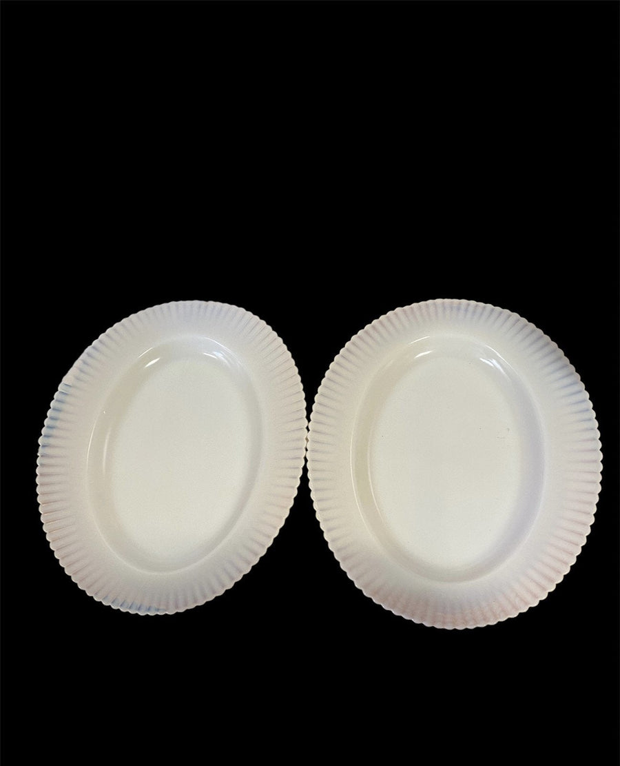 Vintage Opalescent Milk Glass Set of 2 Serving Platters Macbeth Evans