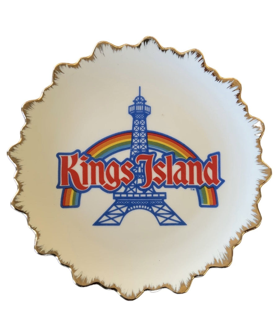 Kings Island Rare 1981 Decorative Plate Eiffel Tower Rainbow Scalloped Gold Rim